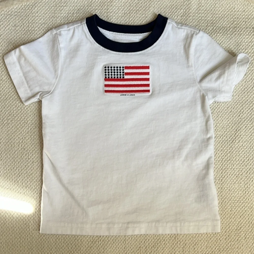 Janie & Jack Baby Boy American Flag Tee 🇺🇸 & Belted Twill Pant Outfit Set